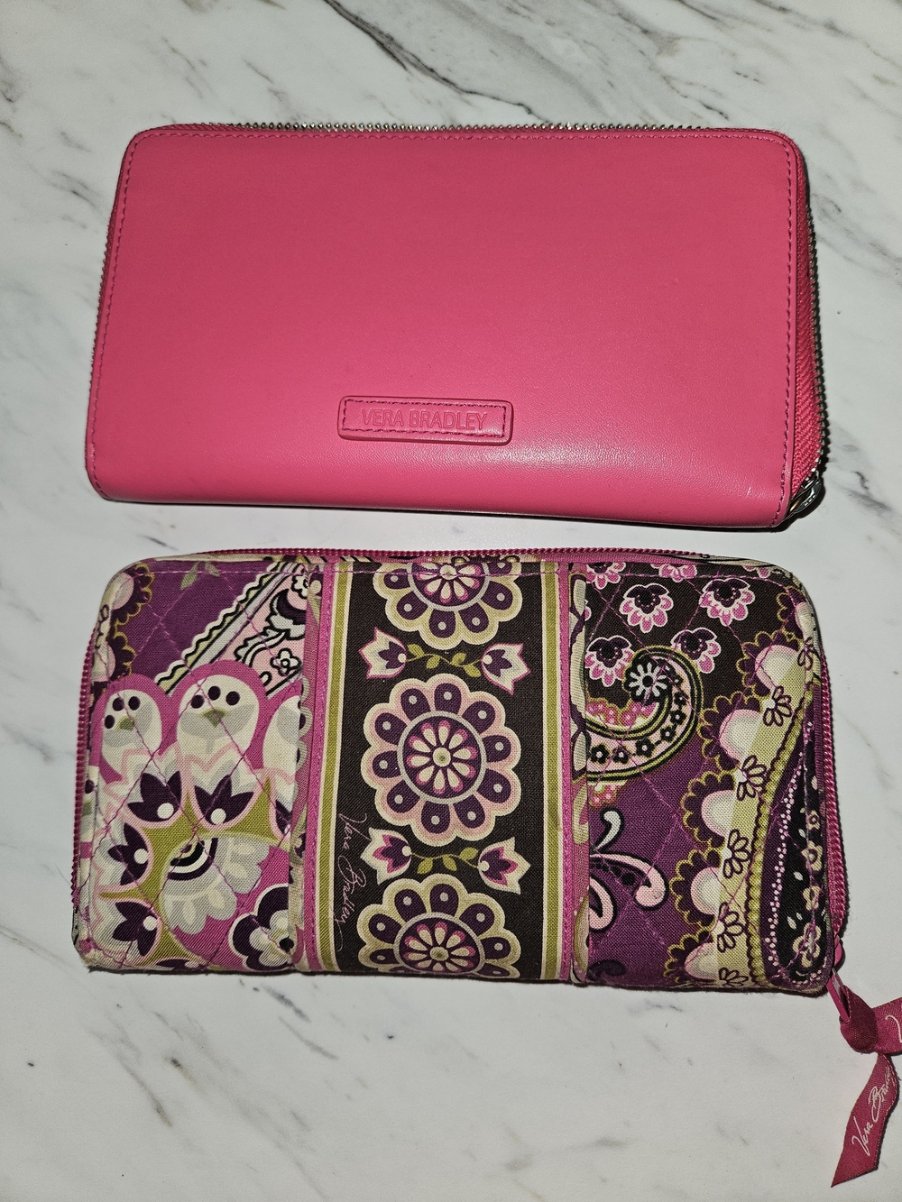 Vera Bradley Pink Solid and Purple Floral Zip Wallet Duo